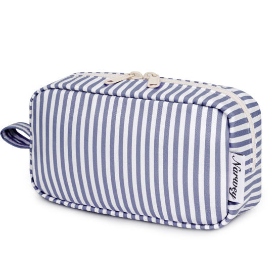 Picture of Narwey Small Makeup Bag for Purse Travel Makeup Pouch Mini Cosmetic Bag Zipper Pouch for Women (Greyish Blue Stripe, Small)