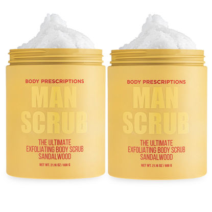 Picture of Body Prescriptions Body Scrub for Men-2 Pack Ultimate Exfoliating Scrub Infused with Sandalwood, Men’s Body Wash in Jar with Twist Top, 21 oz Each, For All Skin Types