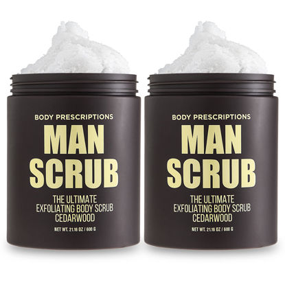 Picture of Body Prescriptions Body Scrub for Men-2 Pack Ultimate Exfoliating Scrub Infused with Cedarwood, Men’s Body Wash in Jar with Twist Top, 21 oz Each, For All Skin Types