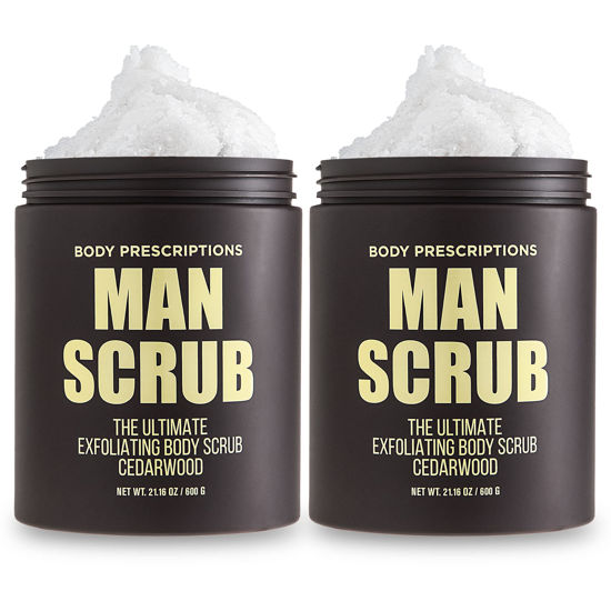 Picture of Body Prescriptions Body Scrub for Men-2 Pack Ultimate Exfoliating Scrub Infused with Cedarwood, Men’s Body Wash in Jar with Twist Top, 21 oz Each, For All Skin Types
