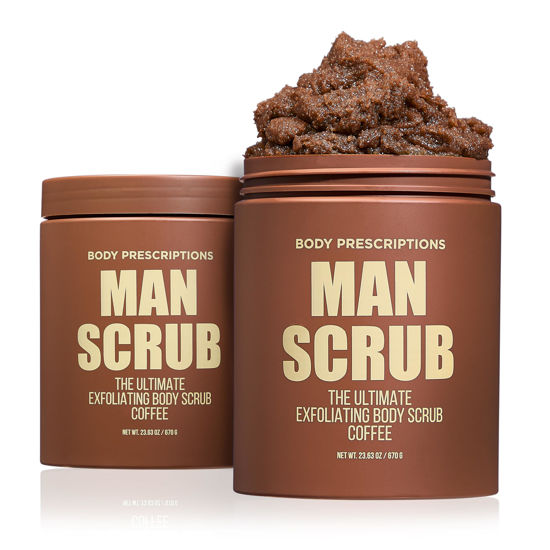 Picture of Body Prescriptions Body Scrub for Men-2 Pack Ultimate Exfoliating Scrub Infused with Coffee, Men’s Body Wash in Jar with Twist Top, 21 oz Each, For All Skin Types