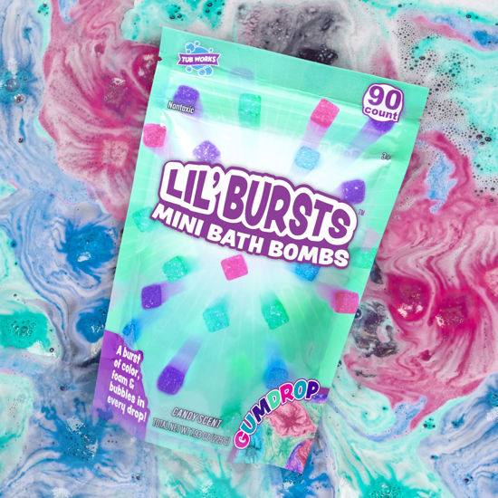 Picture of Tub Works® Lil' Bursts™ Mini Bath Bombs for Kids, 90 Count, Gumdrop | Nontoxic | Tiny Kids Bath Bombs with A Burst of Color, Foam & Bubbles | Customize Kids Bath with Fun Bath Colors | Create Bath Art