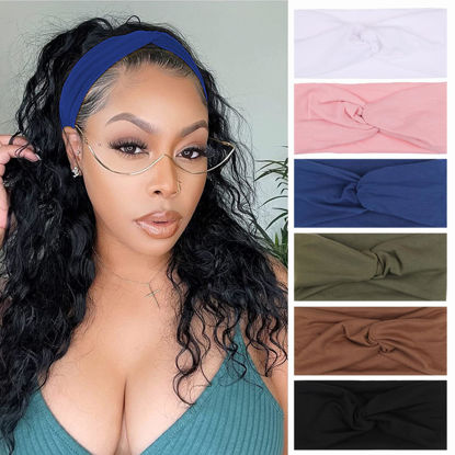 Picture of XTREND 6 Pcs Women's Headbands Twisted Cross Elastic Headbands Yoga Workout Headbands Non-Slip Sweat Soft Headbands Solid Color Simple Versatile Hair Accessory Headbands