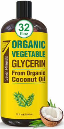 Picture of Seven Minerals, Organic Vegetable Glycerin - Big 32 fl oz Bottle - No Palm Oil, Made with Organic Coconut Oil - Therapeutical Grade Glycerine for DIYs - Hair, Nails & Skin Moisturizer - Non-Gmo
