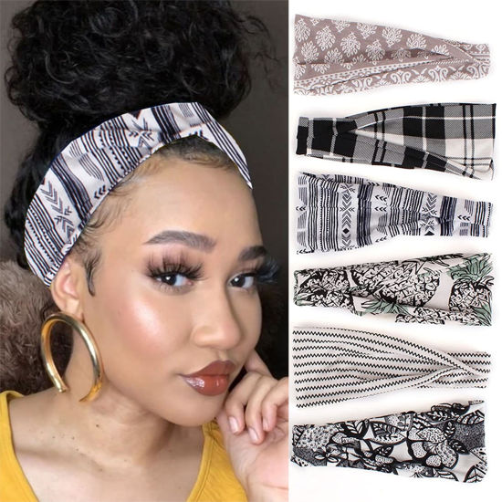 Picture of XTREND 6 Pcs Women's Headbands Twisted Cross Elastic Headbands Yoga Workout Headbands Non-Slip Sweat Soft Headbands Solid Color Simple Versatile Hair Accessory Headbands