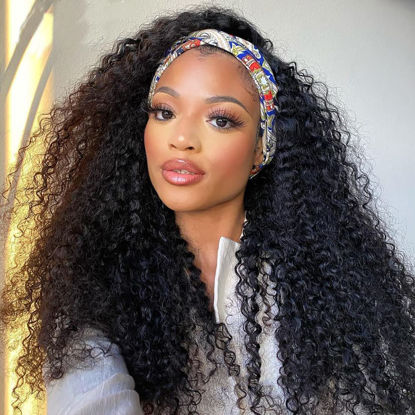 Picture of Aiterina 26 Inch Headband Wig Human Hair Deep Wave Headband Wigs for Black Women Virgin Human Hair Headband Wig Glueless Curly Headband Wig Human Hair Headband Wig Natural Color
