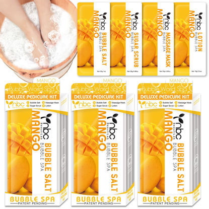 Picture of nbc BeautiLab Pedicure Kit Foot Soak Set: Bubble Salt, Sugar Scrub, Massage Mask, Massage Lotion in a Box, 4 Step Foot Spa Kit for Dry Feet,Tired Feet（3 Set Mango)