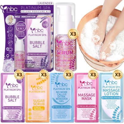 Picture of nbc BeautiLab Pedicure Foot Soak Set - Upgraded 6 in 1 Foot Spa, Foot Bath Spa, Pedicure Kit for Tired & Dry Cracked Feet, Athletes Feet, Bad Odor, Softens Calluses (3 Set Lavender)