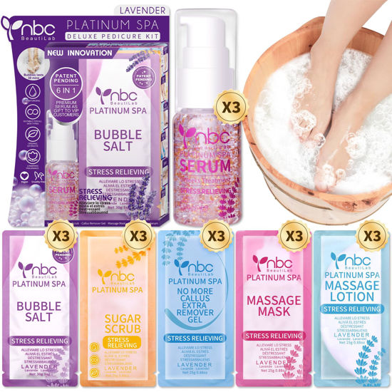 Picture of nbc BeautiLab Pedicure Foot Soak Set - Upgraded 6 in 1 Foot Spa, Foot Bath Spa, Pedicure Kit for Tired & Dry Cracked Feet, Athletes Feet, Bad Odor, Softens Calluses (3 Set Lavender)