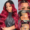Picture of Avolo 30 Inch Ombre Lace Front Wig Human Hair T1b/99j Burgundy Lace Front Wigs Human Hair 13x4 HD Body Wave Wine Red Colored Frontal Wigs Human Hair 180% Density Glueless Ombre Human Hair Wig