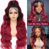 Picture of Avolo 30 Inch Ombre Lace Front Wig Human Hair T1b/99j Burgundy Lace Front Wigs Human Hair 13x4 HD Body Wave Wine Red Colored Frontal Wigs Human Hair 180% Density Glueless Ombre Human Hair Wig