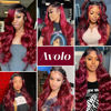 Picture of Avolo 1B/99J Burgundy Lace Front Wigs Human Hair 13x4 HD Body Wave Ombre Lace Front Wig Human Hair 180% Density Black And Burgundy Ombre Lace Front Wig Colored Frontal Wigs Human Hair 28 Inch
