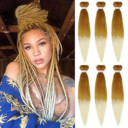 Picture of AIDUSA Pre Stretched Braiding Hair Ombre 6 Packs Braiding Hair Professional Synthetic Braid Black to Blonde Braiding Hair Extension Twist 24 Inches (Brown to Blonde)