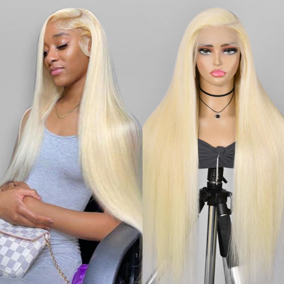 Picture of Alididi 613 13x6 Lace Front Wig Human Hair 200 Density Blonde Wig Human Hair 613 Lace Front Wig Human Hair Straight Lace Frontal Wig Human Hair Pre Plucked With Baby Hair (32Inch, 613 Blonde Wig)