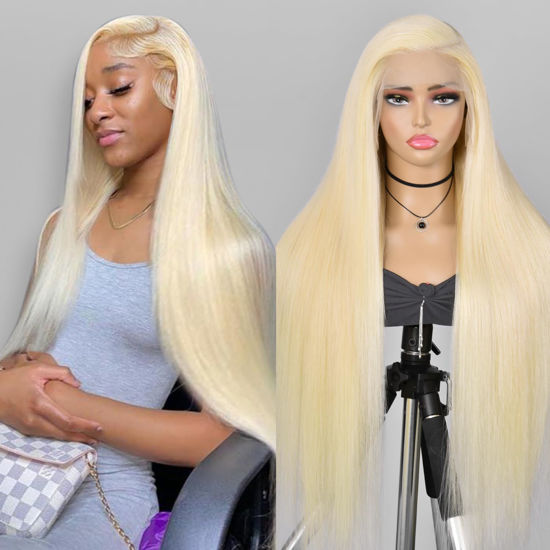 Picture of Alididi 613 13x6 Lace Front Wig Human Hair 200 Density Blonde Wig Human Hair 613 Lace Front Wig Human Hair Straight Lace Frontal Wig Human Hair Pre Plucked With Baby Hair (32Inch, 613 Blonde Wig)