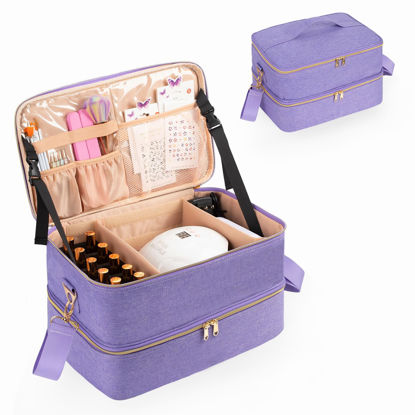 Picture of Ethereal Nail Polish Organizer Case Holds 40-50 Bottles(15ml/0.5fl.oz) and Nail Lamp, Double Layer Nail Polish Storage Bag for Nail Kit, Manicure Tools, Oxford Purple