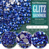 Picture of Multi Shapes Dark Blue 3D Glass Crystal Nail Art Rhinestones Kit with Flatback Round Bead Charm Gem Stone Jewelry Diamond with Pickup Pen + Tweezer for Manicure Makeup DIY Craft Decoration