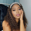 Picture of XSY Headband Wig Ombre Highlight 12 Inch Curly Headband Wig Human Hair Wigs for Black Women None Lace Front Wigs 150% Density 4/27 Highglight Wig