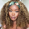 Picture of XSY Highlight Ombre Headband Wig Deep Wave Human Hair Wigs for Black Women None Lace Front Curly Human Hair Half Wigs 150% Density #4/27 Glueless wig 10 Inch