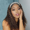 Picture of XSY Highlight Ombre Headband Wig Deep Wave Human Hair Wigs for Black Women None Lace Front Curly Human Hair Half Wigs 150% Density #4/27 Glueless wig 10 Inch