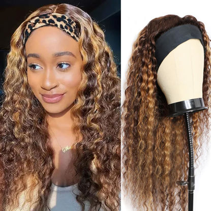 Picture of XSY Headband Wig Human Hair Highlight Ombre Headband Wigs for Black Women Deep Wave Wigs Human Hair 150% Density 24 Inch