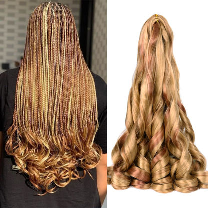 Picture of French Curly Braiding Hair for Box Braids P27/30 Loose Wave Braiding Hair 8 Packs 24 Inch 75G/Pack Spanish Curly Synthetic Spiral Curl Silky Braiding Hair Extensions (24 Inch,8 Packs,P27/30)