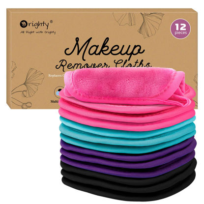Picture of Orighty Makeup Remover Cloths 12 Pack, Makeup Removal Face Cleansing Cloth, Reusable Make Up Remover Pads Remove Instantly Dirt with Just Water, 5 x 5 in