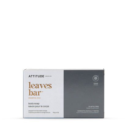 Picture of ATTITUDE Bath and Shower Body Soap Bar, EWG Verified, Plastic-free, Plant and Mineral-Based Ingredients, Vegan and Cruelty-free Personal Care Products, Peppermint and Sweet Orange, 4 Ounces