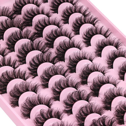 Picture of Mink Lashes Fluffy Faux Mink Eyelashes Wispy 20mm Long D Curl Lashes Russian Cat Eye Strip Lashes Extensions Fluffy Eyelashes Pack 20 Pairs