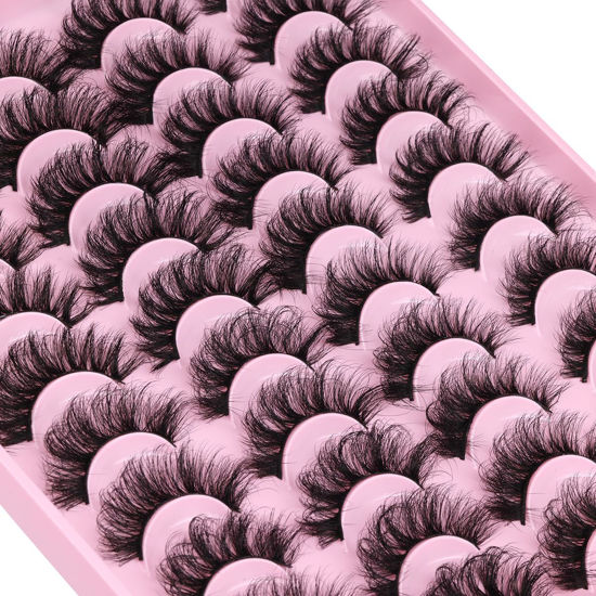 Picture of Mink Lashes Fluffy Faux Mink Eyelashes Wispy 20mm Long D Curl Lashes Russian Cat Eye Strip Lashes Extensions Fluffy Eyelashes Pack 20 Pairs