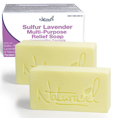 Picture of Naturasil 10% Sulfur Lavender Soap Treatment Natural Relief for Acne, Bug Bites, Warts, Mites, Eczema, Itching, Discomfort | for Kids & Adults: Face & Body Soap | 4oz Bars (2)