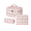 Picture of uekeboag 3Pcs Large Travel Quilted Makeup Bag for Women, Floral Cotton Cosmetic Bag, Coquette Aesthetic Floral Toiletry Organizer Bag(3Pcs PinkBow