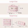 Picture of uekeboag 3Pcs Large Travel Quilted Makeup Bag for Women, Floral Cotton Cosmetic Bag, Coquette Aesthetic Floral Toiletry Organizer Bag(3Pcs PinkBow