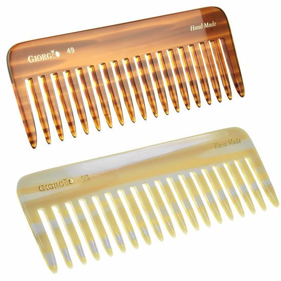 Picture of Giorgio G49 & G30 Large 5.75 Inch Hair Detangling Comb, Wide Teeth for Thick Curly Wavy Hair. Long Hair Detangler Comb For Wet and Dry. Handmade, Saw-Cut, Hand Polished, 2 Pack Ivory/Tortoiseshell