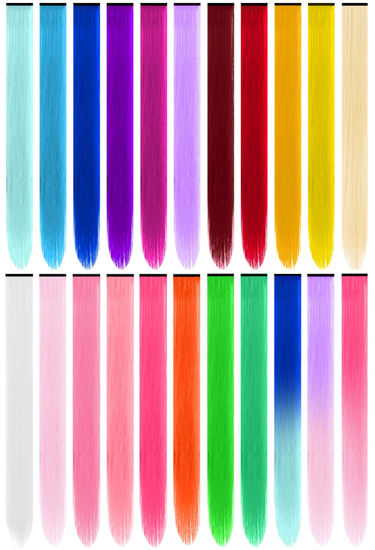 Picture of TOFAFA 22 Pcs Colored Hair Extensions, Multi-colors Party Highlights Clip in Synthetic Hair Extensions 22 inch Rainbow Hairpieces for Girls Women Kids Favor Gift (Colorful Set)
