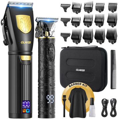 Picture of GLAKER Hair Clippers for Men Professional, Cordless Clippers for Hair Cutting, Mens Hair Clippers and Trimmer Kit for Barber with LED Display 15 Guide Combs