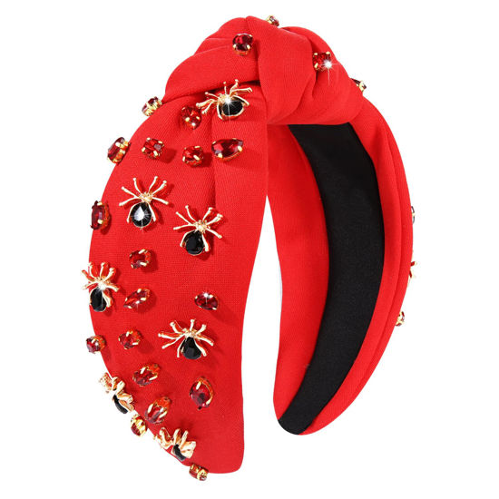 Picture of YAHPERN Halloween Headband for Women Spooky Pumpkin Spider Ghost Headband Jeweled Rhinestone Crystal Knotted Headband Embellished Wide Top Knot Headband Halloween Hair Accessories Outfits Party Gifts