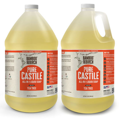 Picture of BAMBOO AND BIRCH Pure Castile Soap Liquid Organic, Certified Palm Oil Free Natural Soap, Tea Tree, 1 Gallon