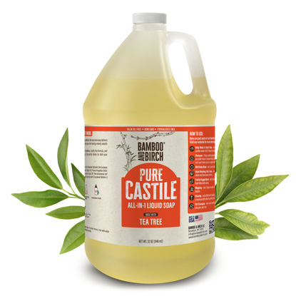 Picture of BAMBOO AND BIRCH Pure Castile Soap Liquid Organic, Certified Palm Oil Free Natural Soap, Tea Tree, 64 oz