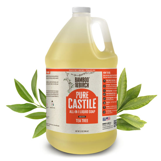 Picture of BAMBOO AND BIRCH Pure Castile Soap Liquid Organic, Certified Palm Oil Free Natural Soap, Tea Tree, 64 oz