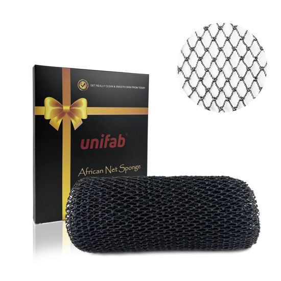 Picture of Unifab African Net Sponge Authentic Real African Exfoliating Net Bath Sponge Wash Cloth Exfoliating Washcloth African Net Cloth Body Scrubber for Shower Black