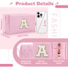 Picture of Small Personalized Initial A-Z Patch Makeup Bag,Pink Cute PU Leather Glitter Letter Cosmetic Bag for Teen Girls,Travel Toiletry Bag with Zipper,Preppy Monogrammed Birthday Gift for Daughter Niece A