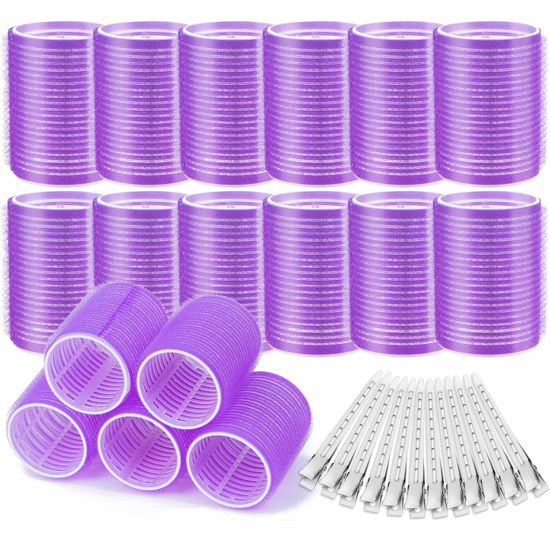 Picture of Acejoz Hair Rollers, 12Pcs Large Self-Grip Hair Curlers with 12Pcs Stainless Steel Duckbill Clips, for Long Medium Thick Hair Volume (Purple)