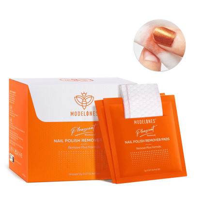 Picture of Modelones Nail Polish Remover Pads, Acetone Nail Polish Remover Wipes 50 PCS Professional PleaSCENT Individually Wrapped Wet Wipes Easily & Quickly Lemon Smell Glycerin Moisturizing Big Size Portable