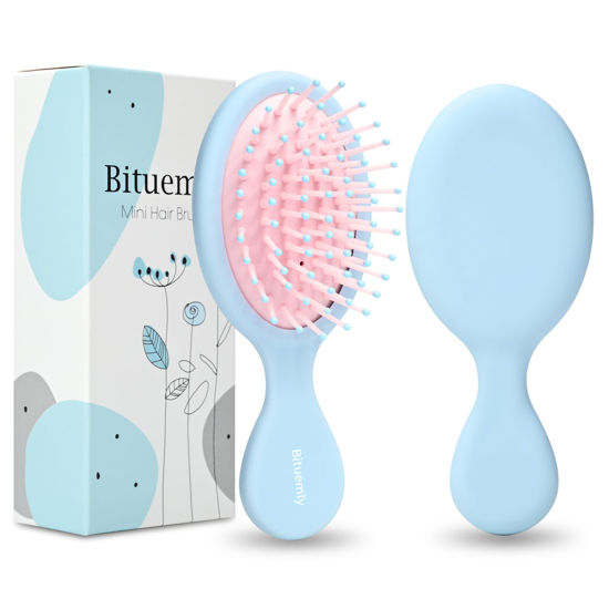Picture of Mini Hair Brush, Detangling Hairbrush for Dry and Wet Hair, Small Size Travel Detangler Brush for Girls Boys Kids Women Men for All Hair Types (Blue)