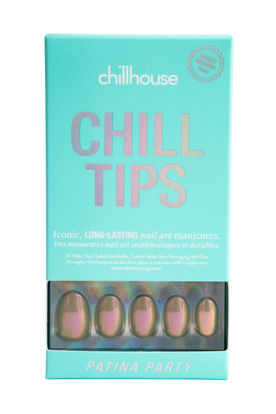 Picture of Chillhouse Chill Tips Signatures Press On Nails Kit, Patina Party - 24 Nail Shapes & Sizes, Dual-Sided Buffer & File, Cuticle Stick & Glue - Long-Lasting Nail Art Manicures