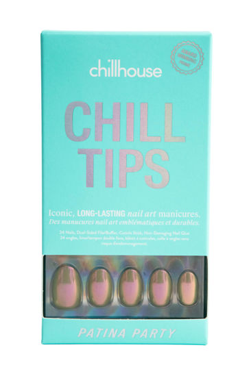 Picture of Chillhouse Chill Tips Signatures Press On Nails Kit, Patina Party - 24 Nail Shapes & Sizes, Dual-Sided Buffer & File, Cuticle Stick & Glue - Long-Lasting Nail Art Manicures