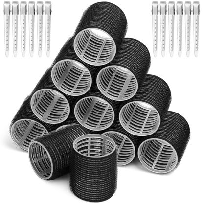 Picture of Big Self-Grip Hair Curlers Rollers with Stainless Steel Duckbill Clips for Long, Medium, Thick Hair and Bangs Volume (Black)