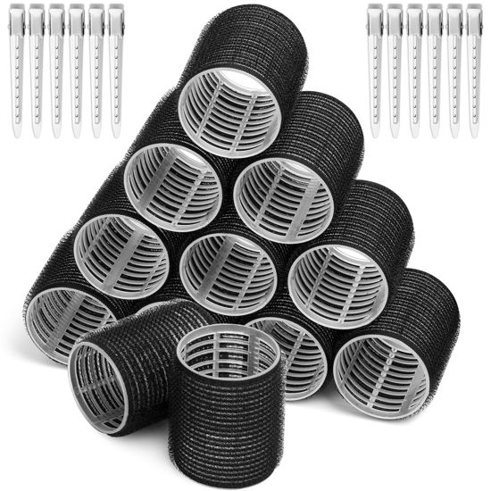 Picture of Big Self-Grip Hair Curlers Rollers with Stainless Steel Duckbill Clips for Long, Medium, Thick Hair and Bangs Volume (Black)