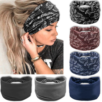 Picture of IVARYSS Wide Headbands for Women, Knotted Head Wraps Turbans, Large African Style Head Bands Hair Accessories, 6 Pack (Boho Set1)